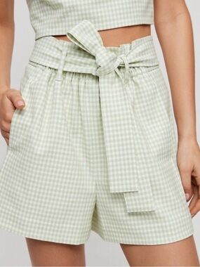 Wilfred Gelas Green Gingham Check Paperbag Shorts Size 6